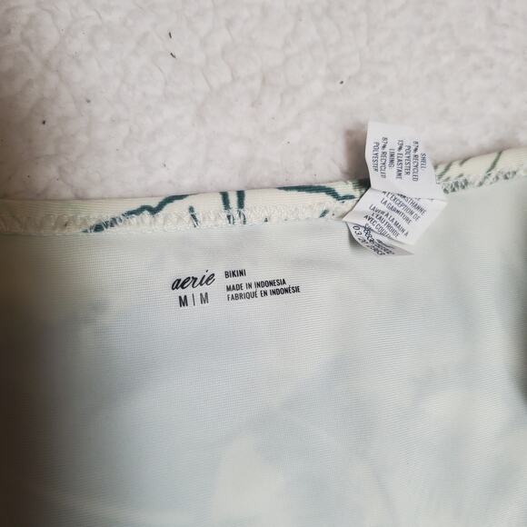 Aerie Tropical Print Gold Metallic Straps Bikini Bottoms NWT Medium Plants Green - Picture 4 of 8